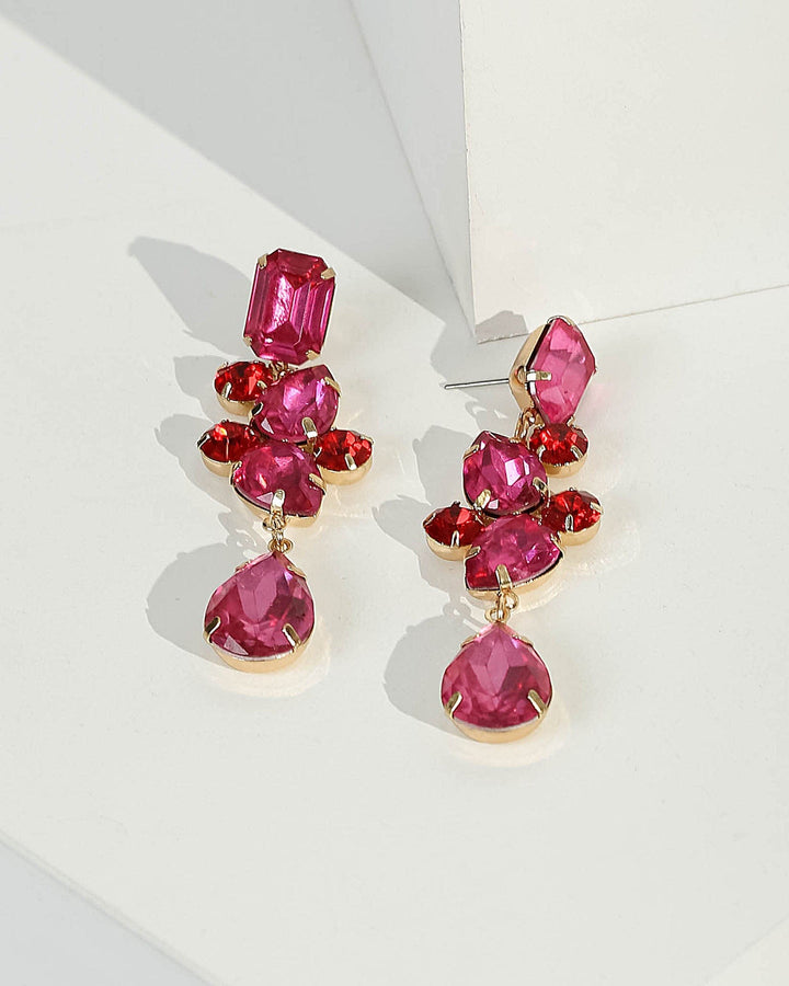 Pink Crystal Cluster Drop Earrings | Earrings