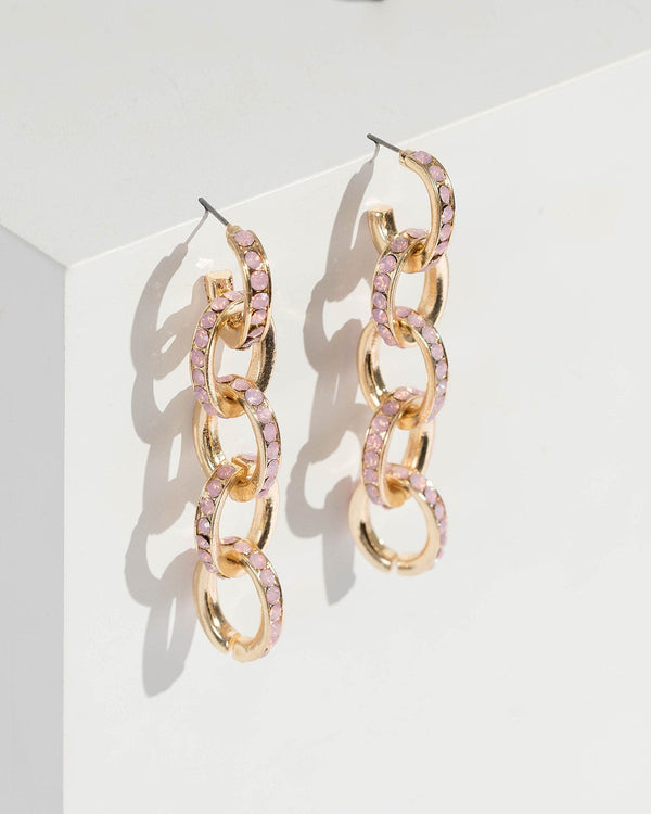 Pink Crystal Covered Chain Drop Earrings | Earrings
