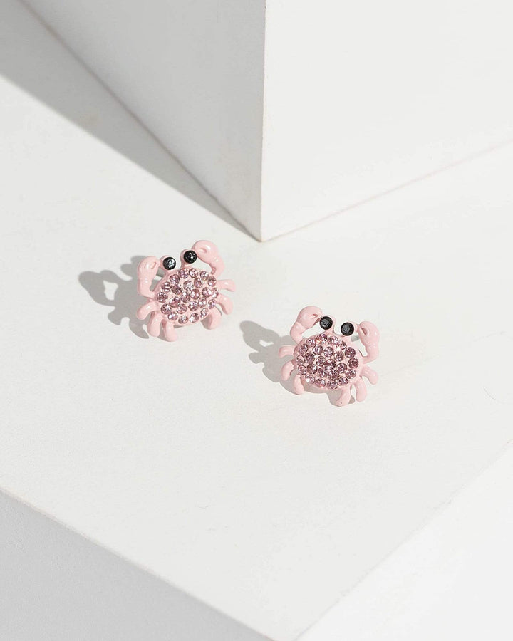 Pink Crystal Crab Stud Earrings | Earrings