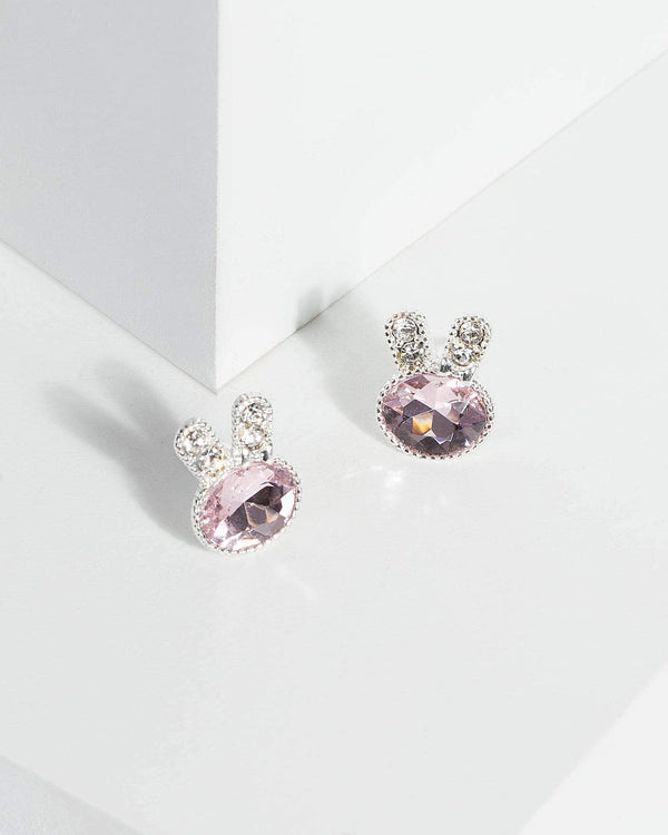 Pink Crystal Detail Bunny Stud Earrings | Earrings
