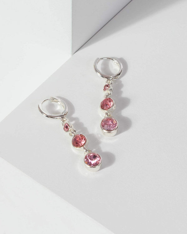 Pink Crystal Drop Huggie Hoop Earrings | Earrings