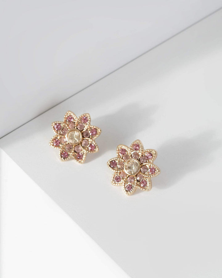Pink Crystal Flower Drop Earrings | Earrings
