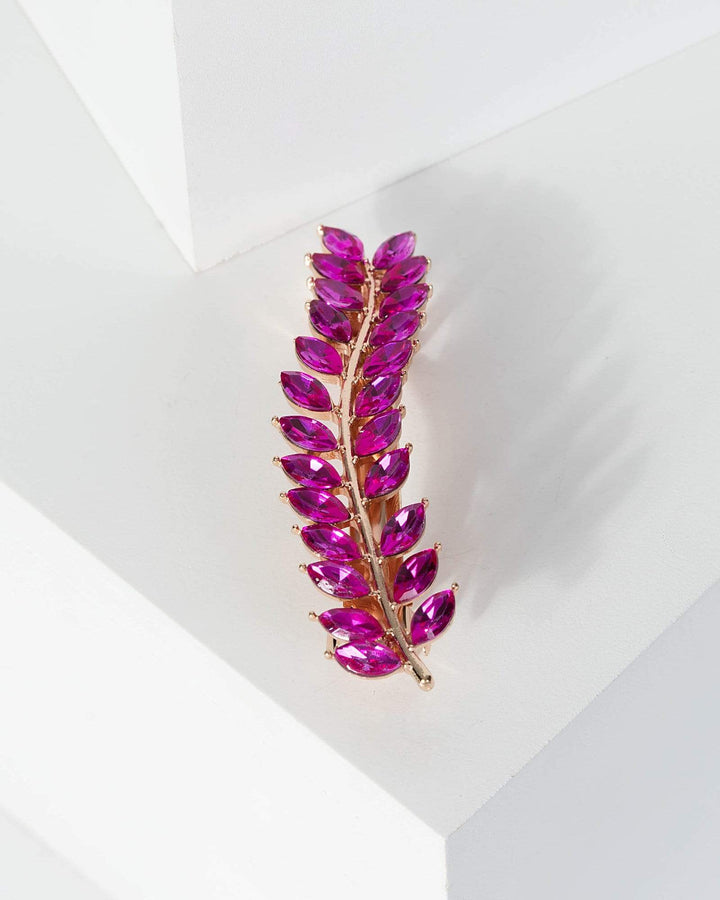 Pink Crystal Leaf Detail Hair Clip | Accessories