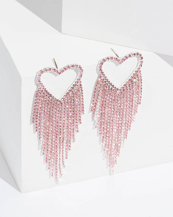 Colette by Colette Hayman Pink Crystal Love Heart Tassel Drop Earrings