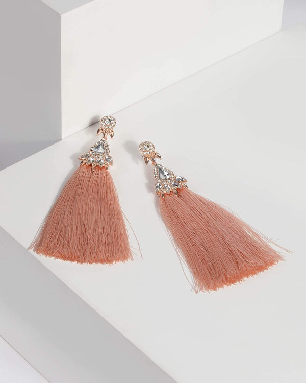 Pink Crystal Statement Tassel Earrings | Earrings