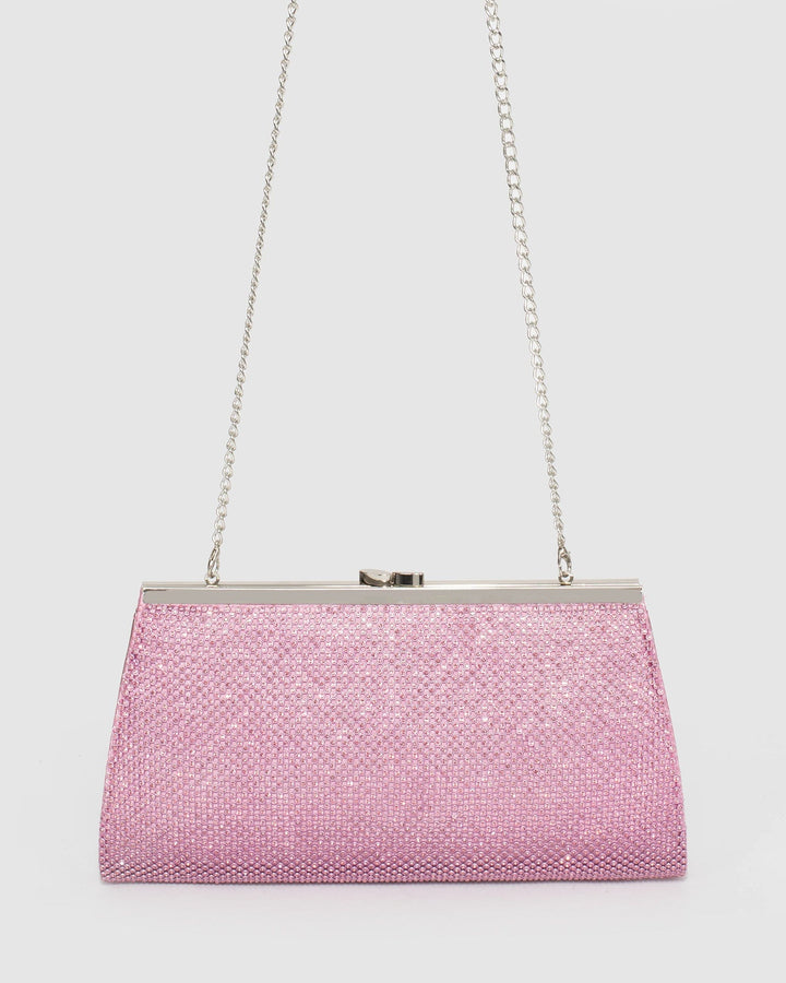 Colette by Colette Hayman Pink Crystal Top Clasp Clutch Bag