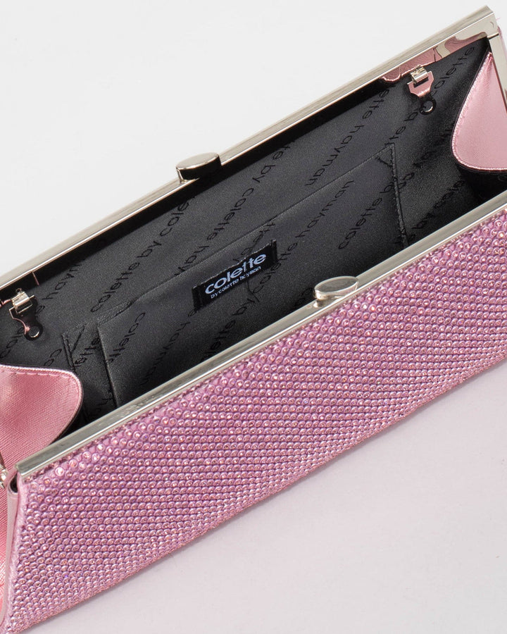 Colette by Colette Hayman Pink Crystal Top Clasp Clutch Bag