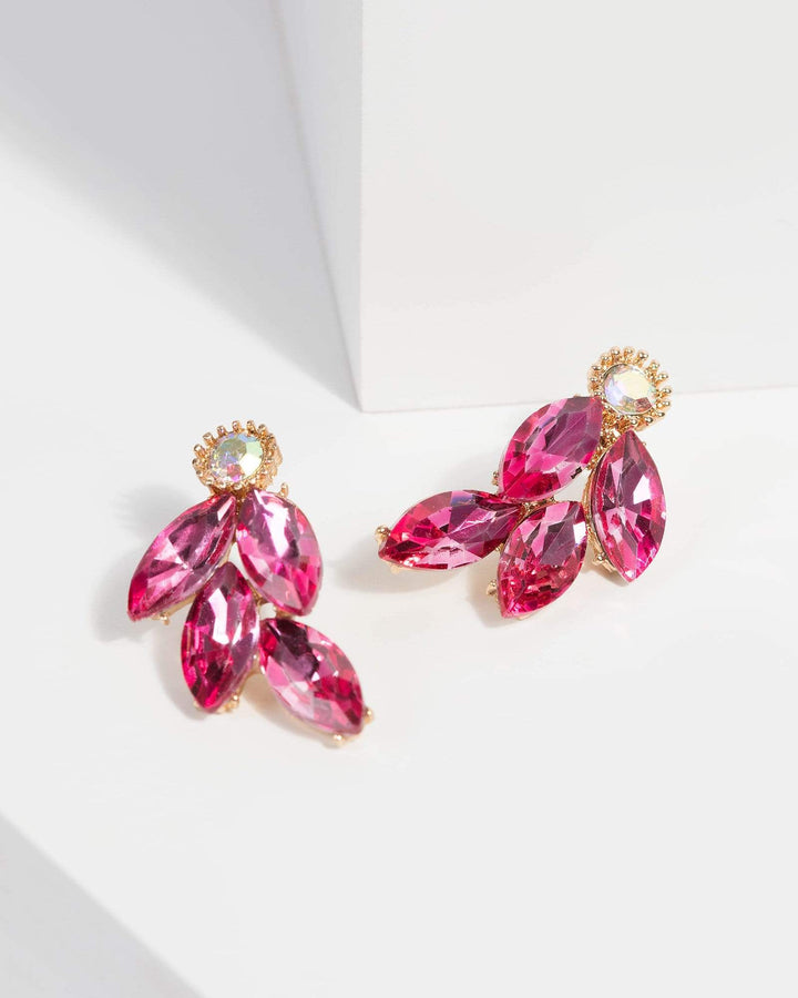 Pink Diamante Leaf Drop Earrings | Earrings