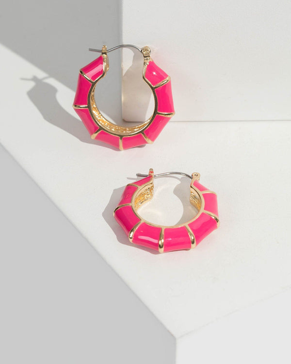 Colette by Colette Hayman Pink Enamel And Metal Detail Hoop Earrings