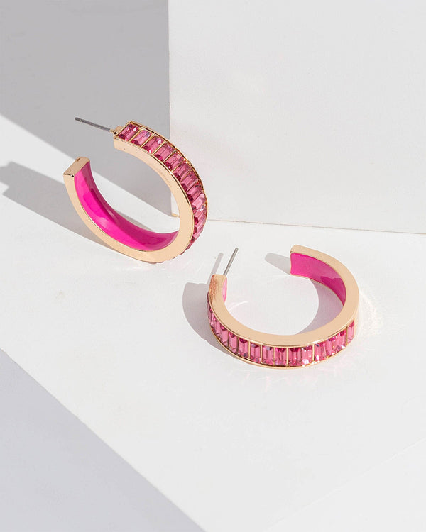 Colette by Colette Hayman Pink Enamel Crystal Hoop Earrings