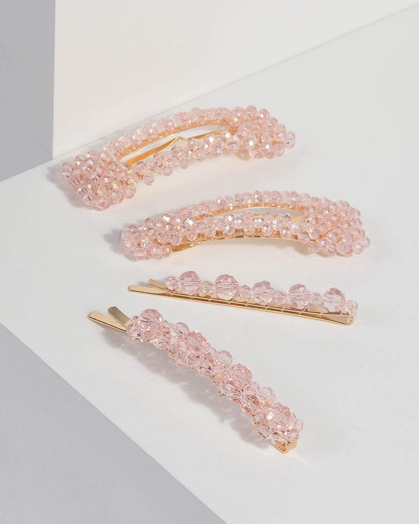Pink Facet Beaded Clip and Slide Pack | Hair Accessories