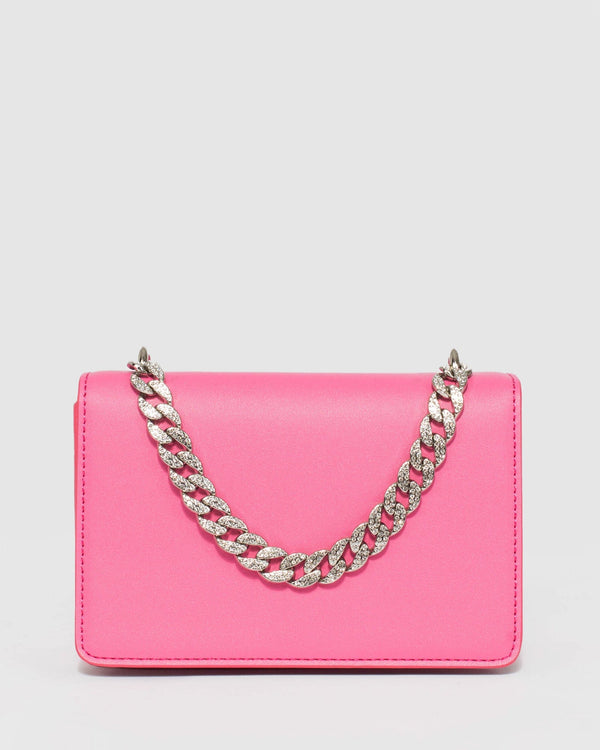 Colette by Colette Hayman Pink Fleur Crystal Chain Bag