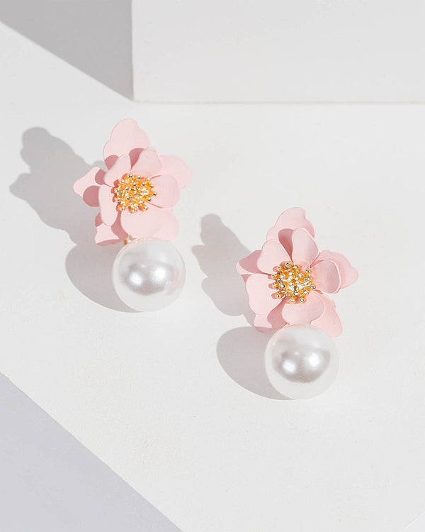 Colette by Colette Hayman Pink Flower And Pearl Drop Detail Earrings