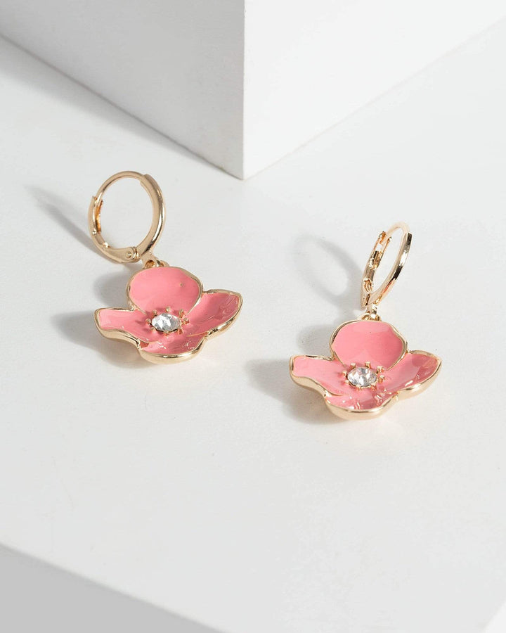 Colette by Colette Hayman Pink Flower Huggie Hoop Earrings