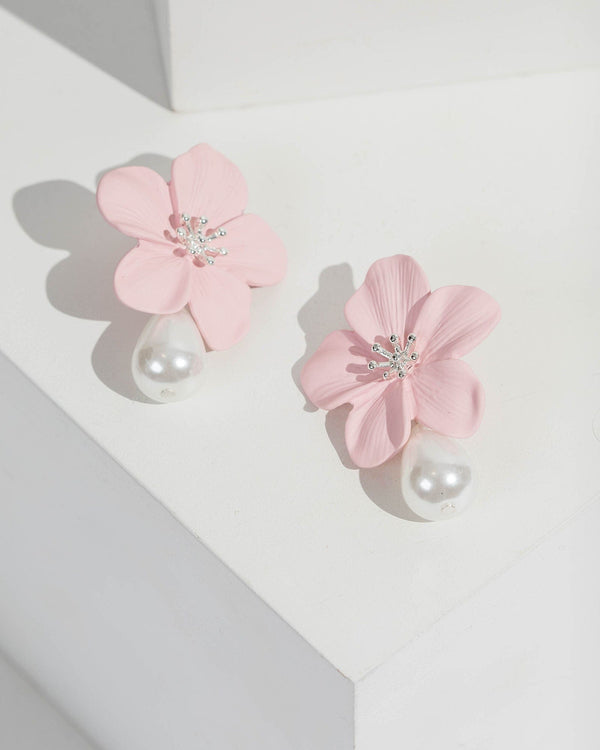 Colette by Colette Hayman Pink Flower Pearl Drop Earrings