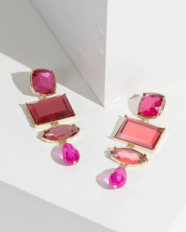 Colette by Colette Hayman Pink Four Row Crystal Drop Earrings