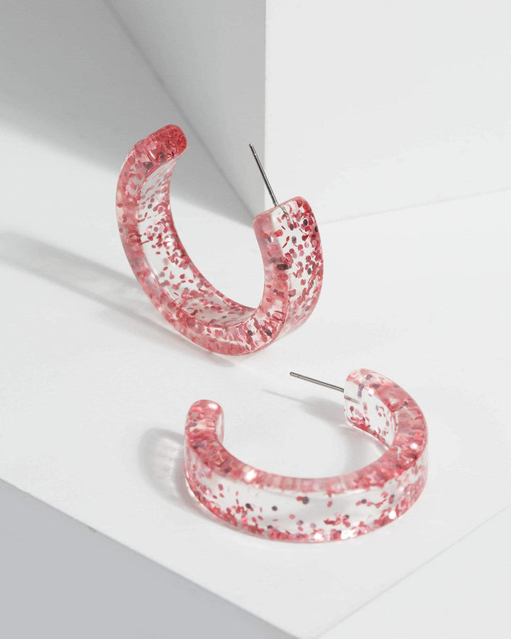 Pink Glitter Acrylic Statement Hoop Earrings | Earrings