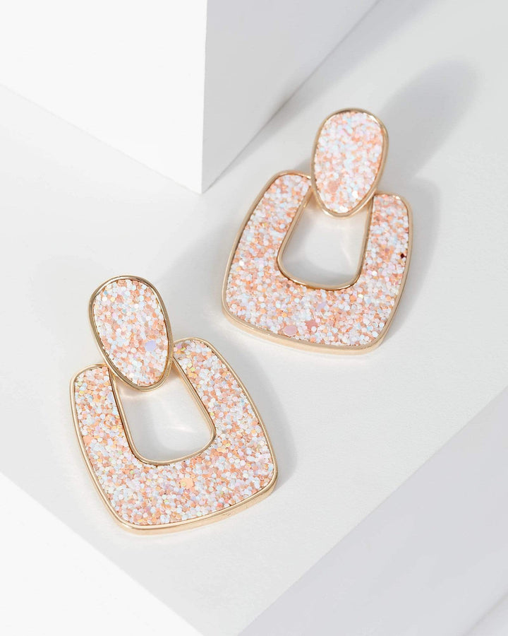Pink Glitter Door Knocker Earrings | Earrings
