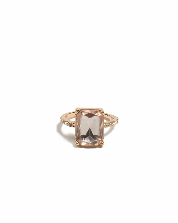 Colette by Colette Hayman Pink Gold Tone Rectangle Stone Pave Band Ring - Large
