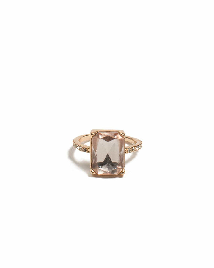 Colette by Colette Hayman Pink Gold Tone Rectangle Stone Pave Band Ring - Medium