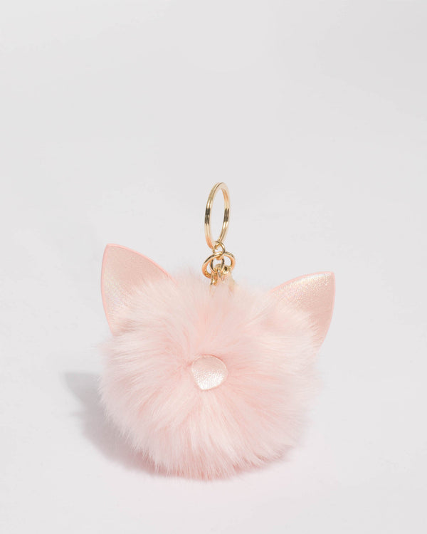 Colette by Colette Hayman Pink Gold Tone Shiny Ears Cat Pom Pom Keyring