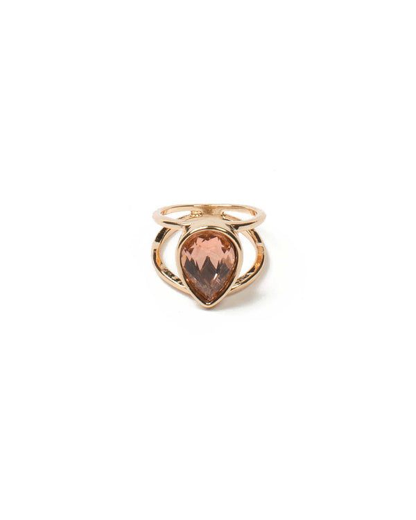 Colette by Colette Hayman Pink Gold Tone Teardrop Stone Open Band Ring - Small