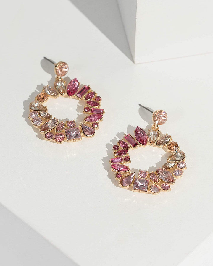 Pink Gradient Crystal Cluster Drop Earrings | Earrings