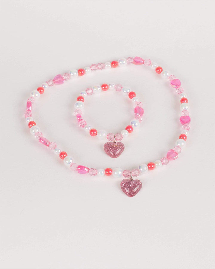 Pink Heart Kids Bracelet and Necklace Set | Necklaces