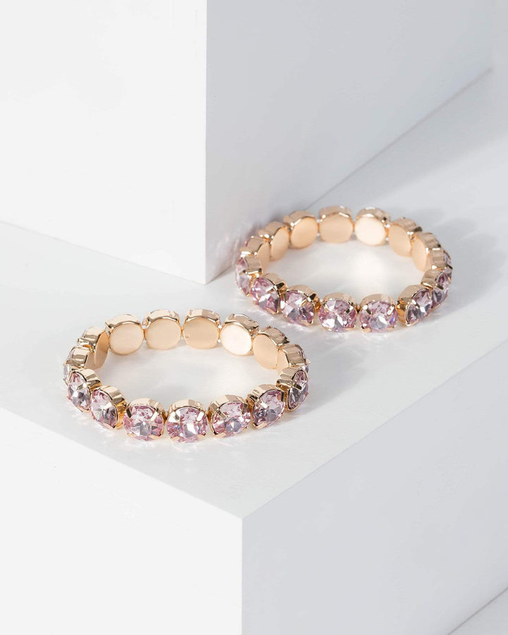 Pink Large Diamante Stretch Double Pack Bracelet | Wristwear