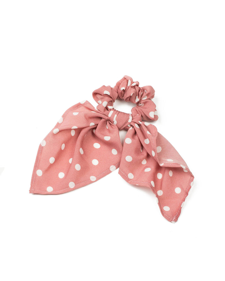 Pink Large Dot Bow Scrunchie | Hair Accessories