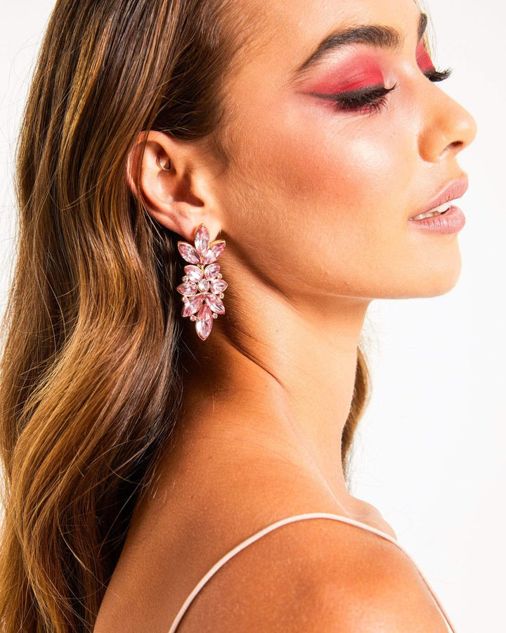 Pink Large Multi Crystal Teardrop Earrings | Earrings