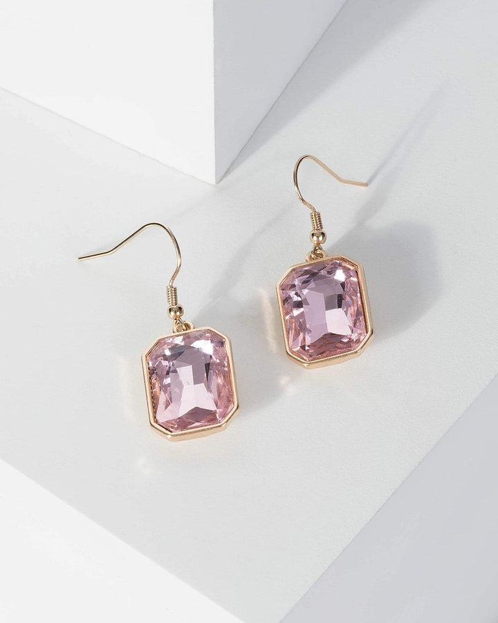Pink Large Square Crystal Detail Earrings | Earrings