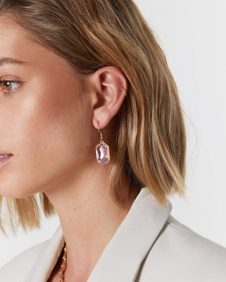 Pink Large Square Crystal Detail Earrings | Earrings