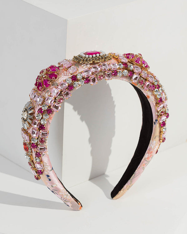 Pink Large Statement Crystal Headband | Hair Accessories
