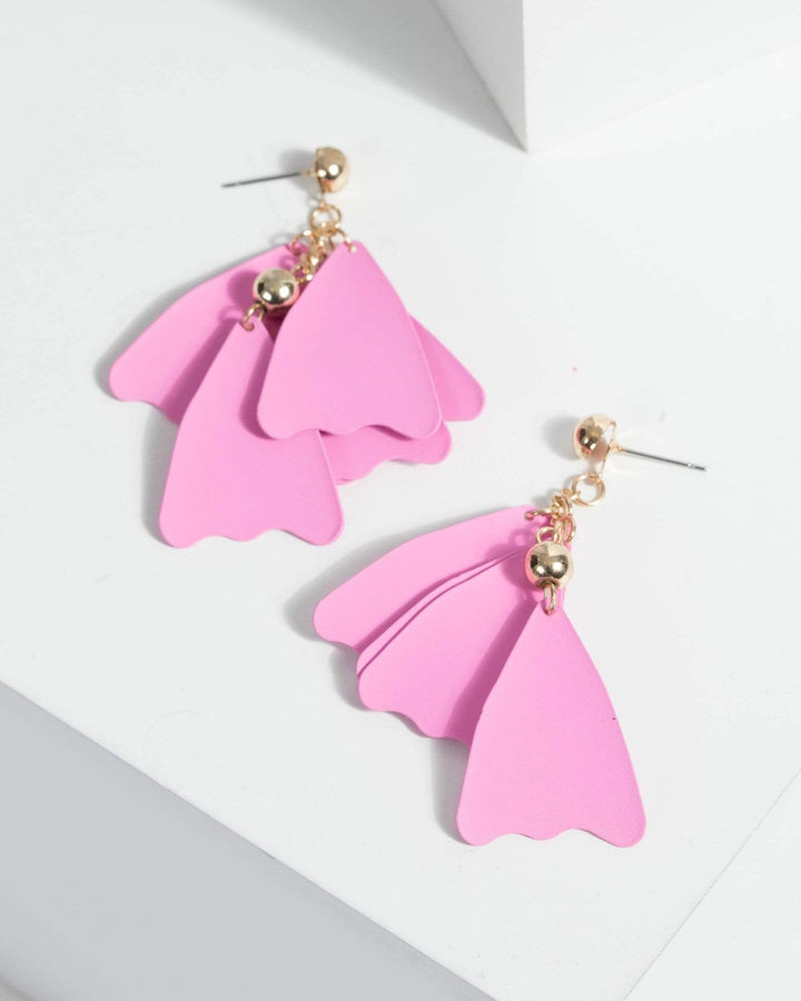 Pink Layered Floral Drop Earrings | Earrings