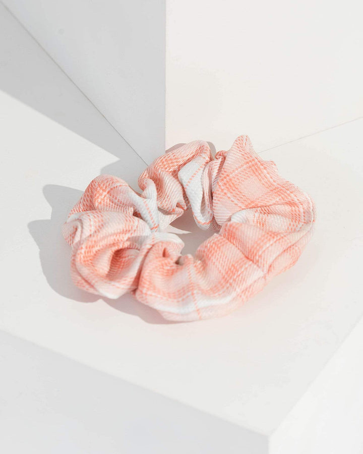 Pink Light Plaid Print Scrunchie | Hair Accessories