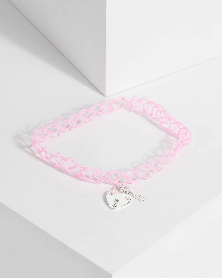 Pink Lock And Key Choker Necklace | Chokers