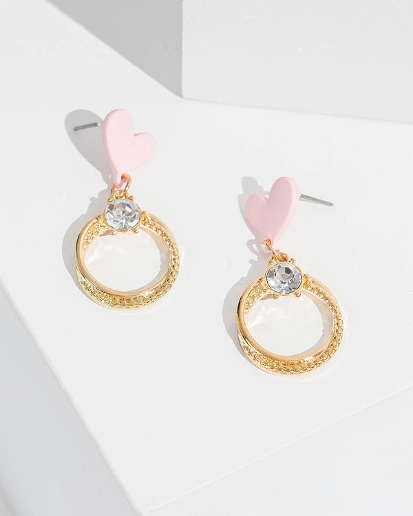 Colette by Colette Hayman Pink Love Heart And Crystal Drop Earrings