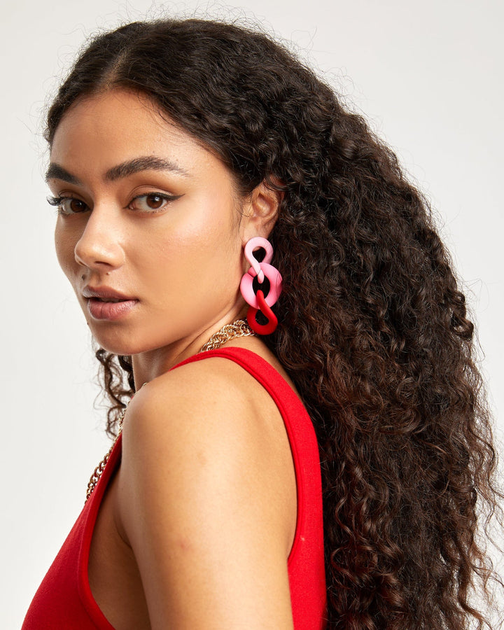 Pink Matt Ombre Chain Link Earrings | Earrings