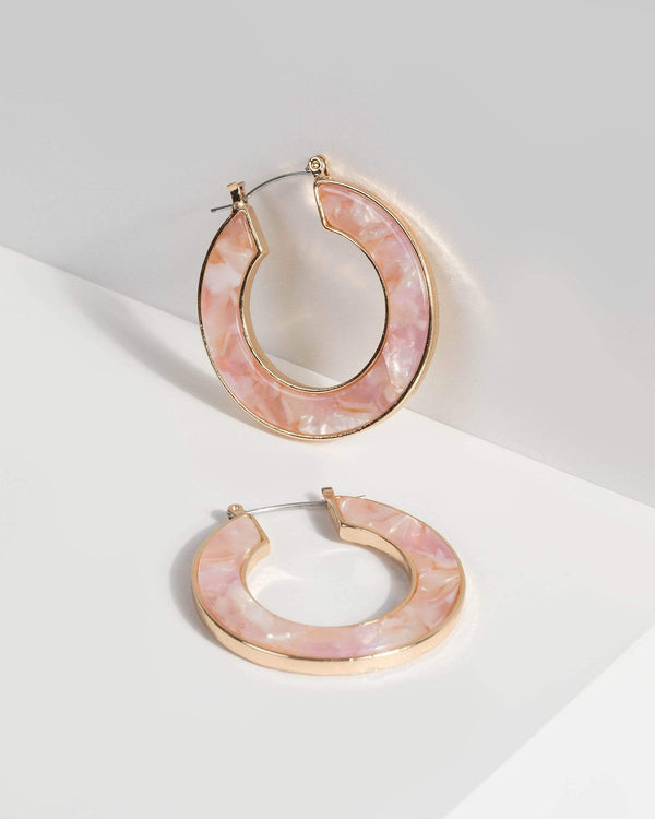 Pink Metal Acrylic Hoop Earrings | Earrings