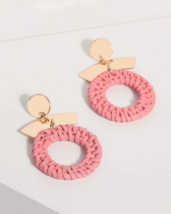 Pink Metal Woven Circle Earrings | Earrings