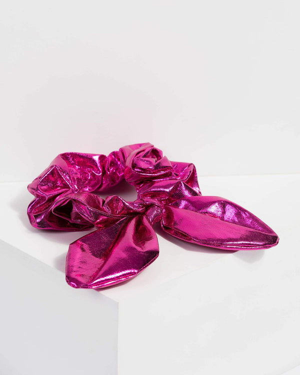 Pink Metallic Bow Scrunchie | Hair Accessories