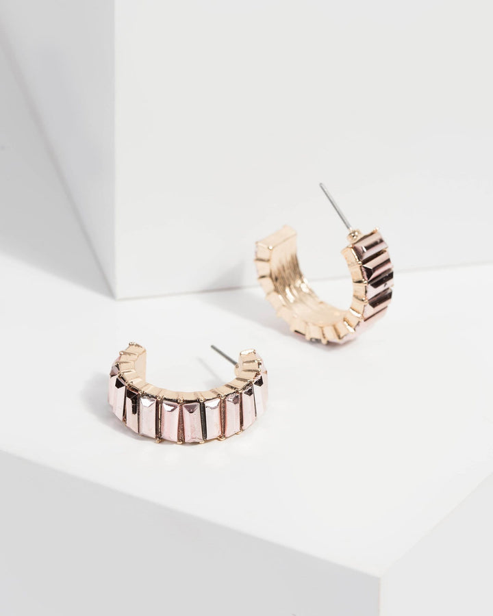 Pink Metallic Multi Row Hoop Earrings | Earrings