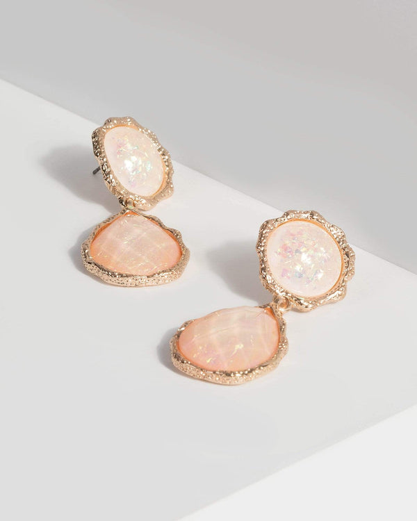 Pink Metallic Stone Drop Earrings | Earrings