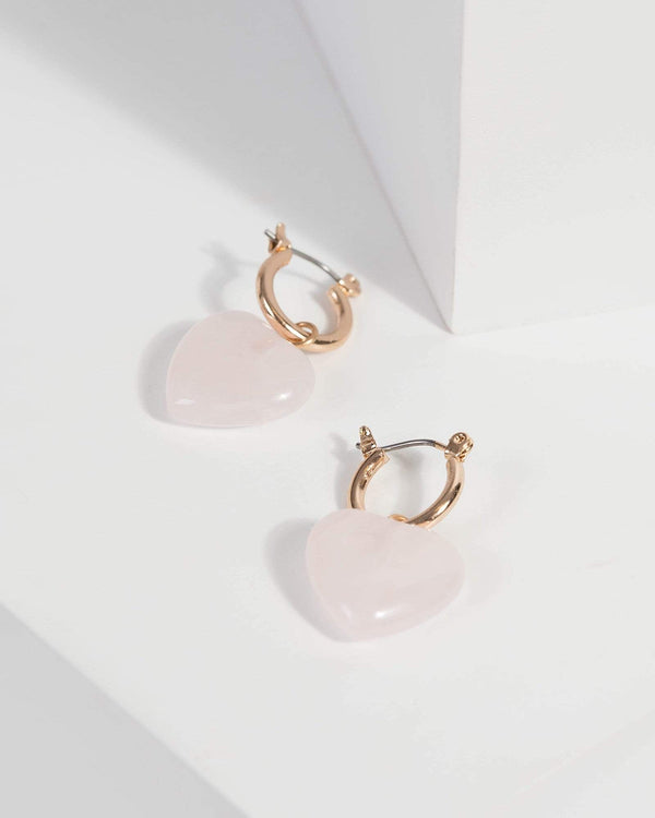 Pink Mini Hoop W Organic Stone Earrings | Earrings
