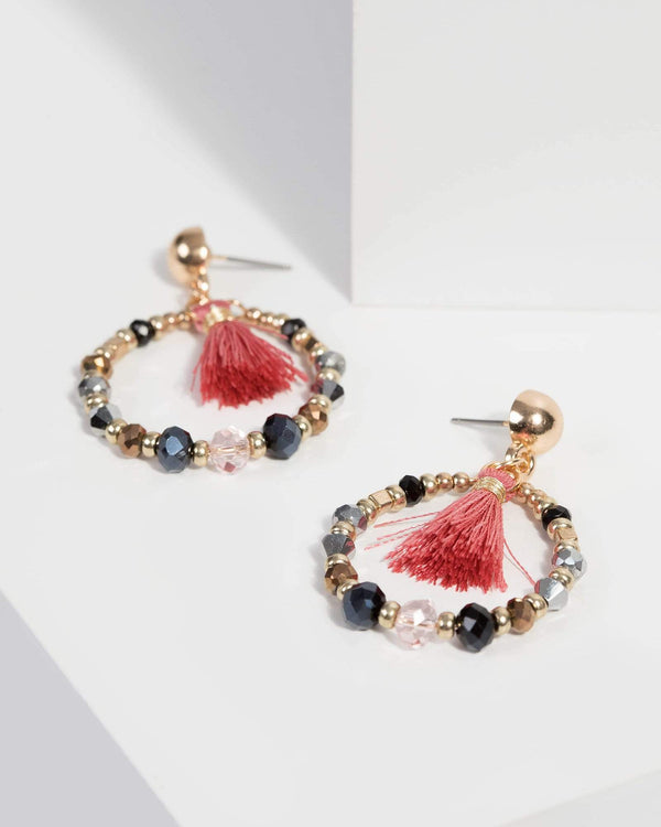Pink Mixed Bead Tassel Drop Earrings | Earrings