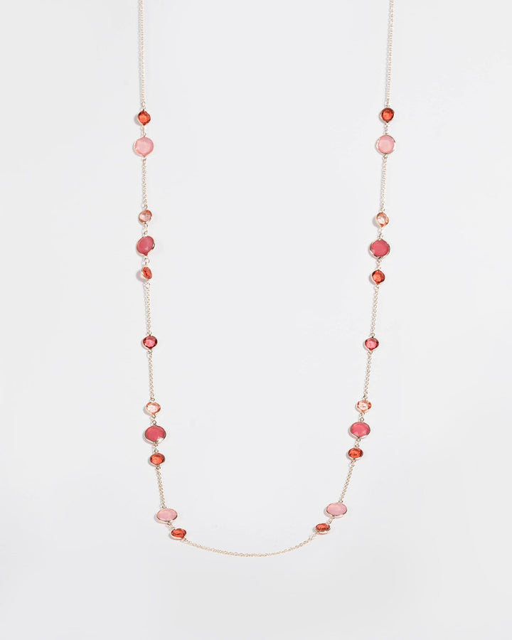 Pink Mixed Crystal Long Necklace | Necklaces