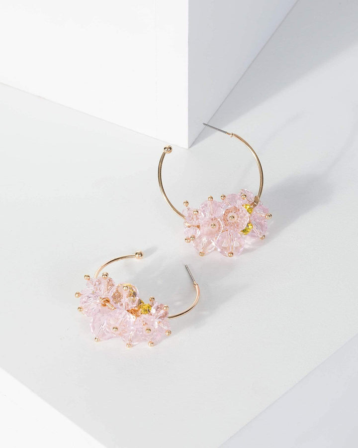 Pink Multi Crystal Cluster Hoop Earrings | Earrings