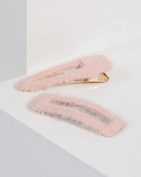 Pink Multi Fluffy Hair Clips | Hair Accessories