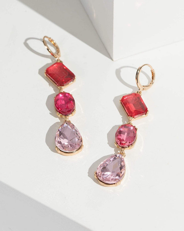 Pink Multi Shape Crystal Drop Earrings | Earrings